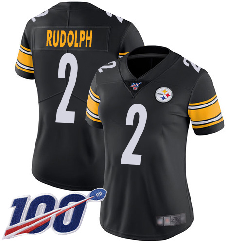 Women Pittsburgh Steelers Football #2 Limited Black Mason Rudolph Home 100th Season Vapor Untouchable Nike NFL Jersey